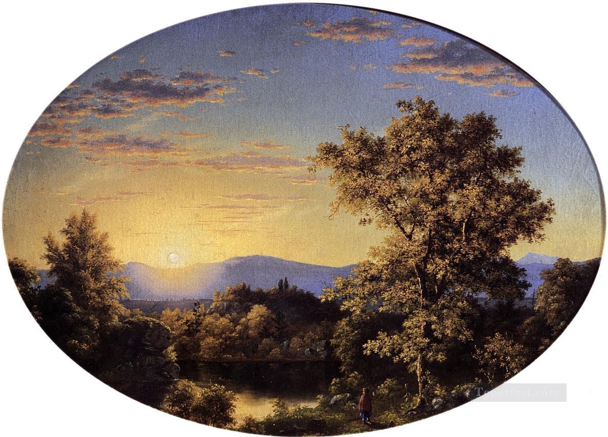 山間の夕暮れの風景 ハドソン川フレデリック・エドウィン教会油絵